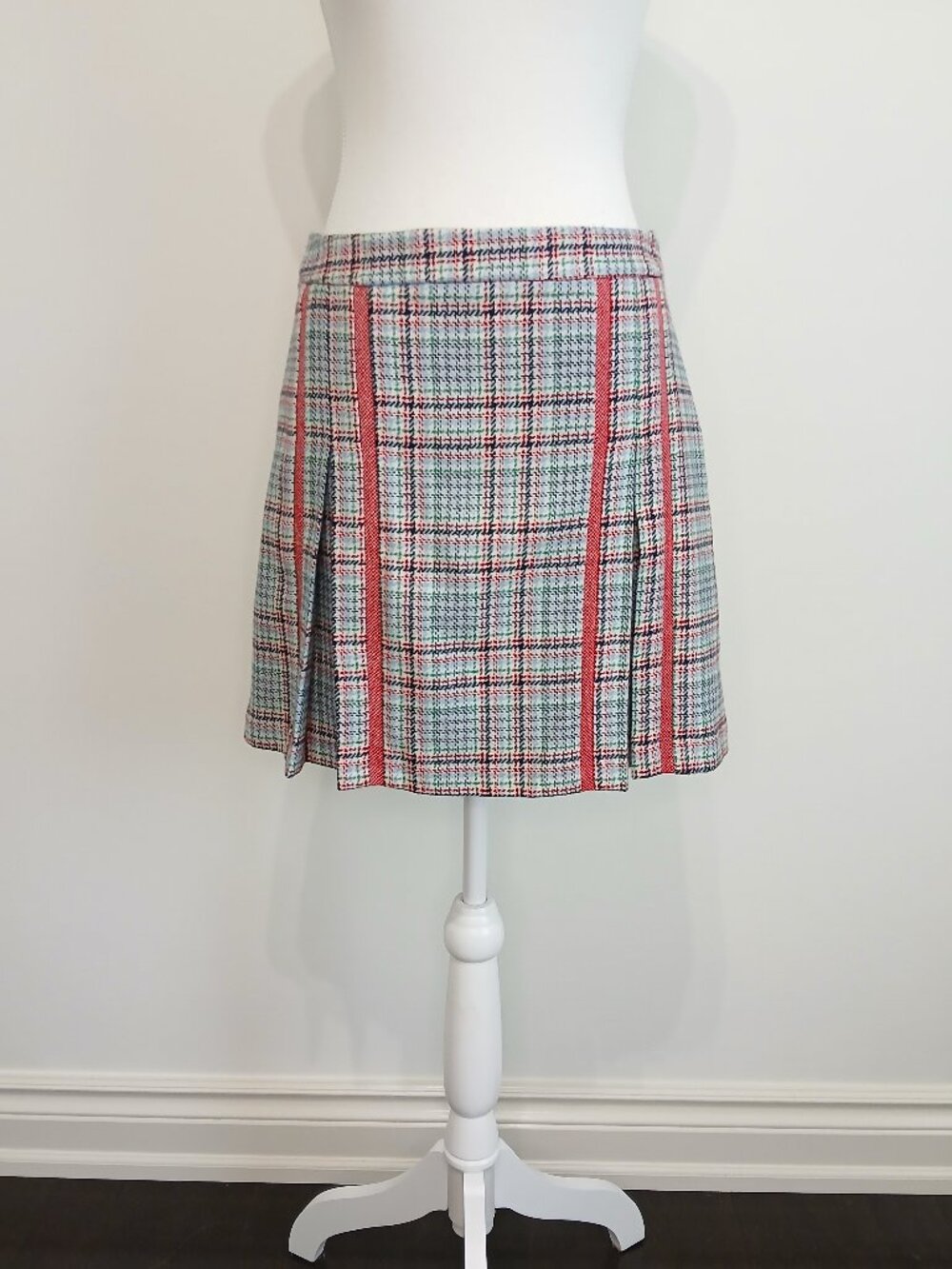 Vintage Versus Versace Plaid Pleated 100% Wool Mini Skirt Size 28